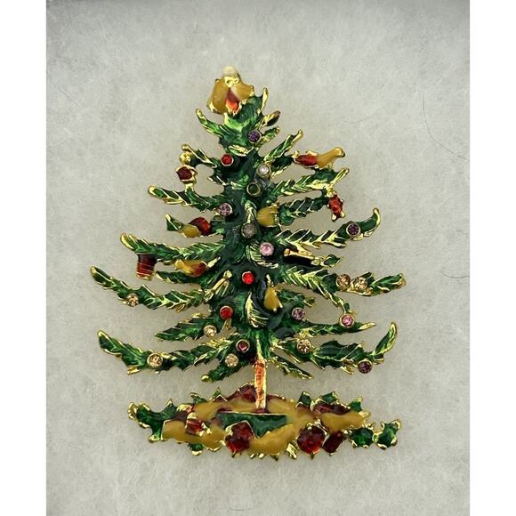 Cute Vintage Enamel & Rhinestone Christmas Tre4 - Picture 1 of 2